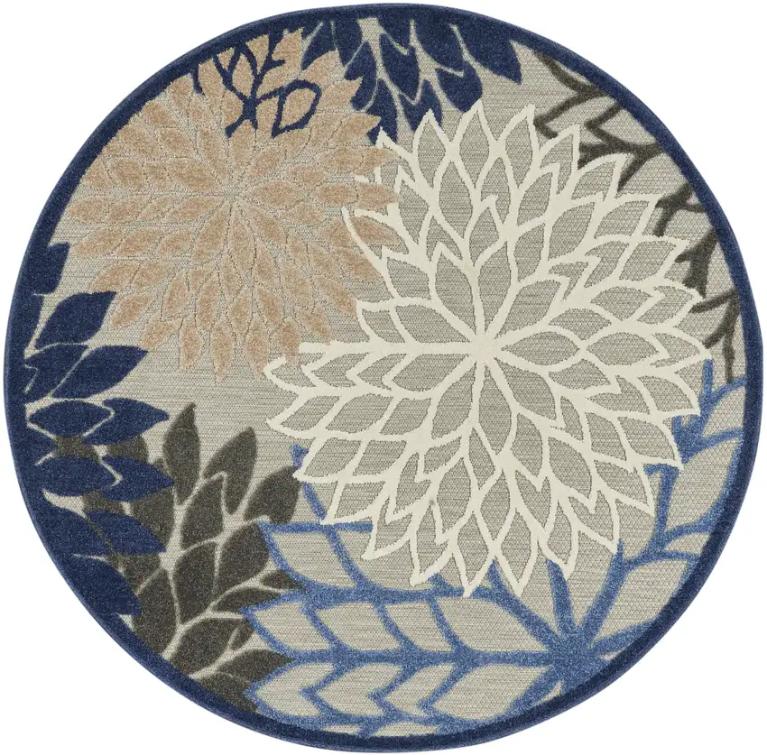 4' Blue And Gray Round Indoor Outdoor Area Rug Photo 1