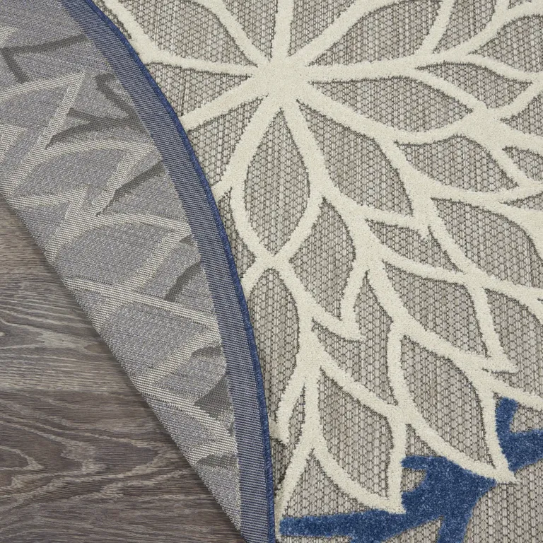 Round Blue Large Floral Indoor Outdoor Area Rug Photo 4