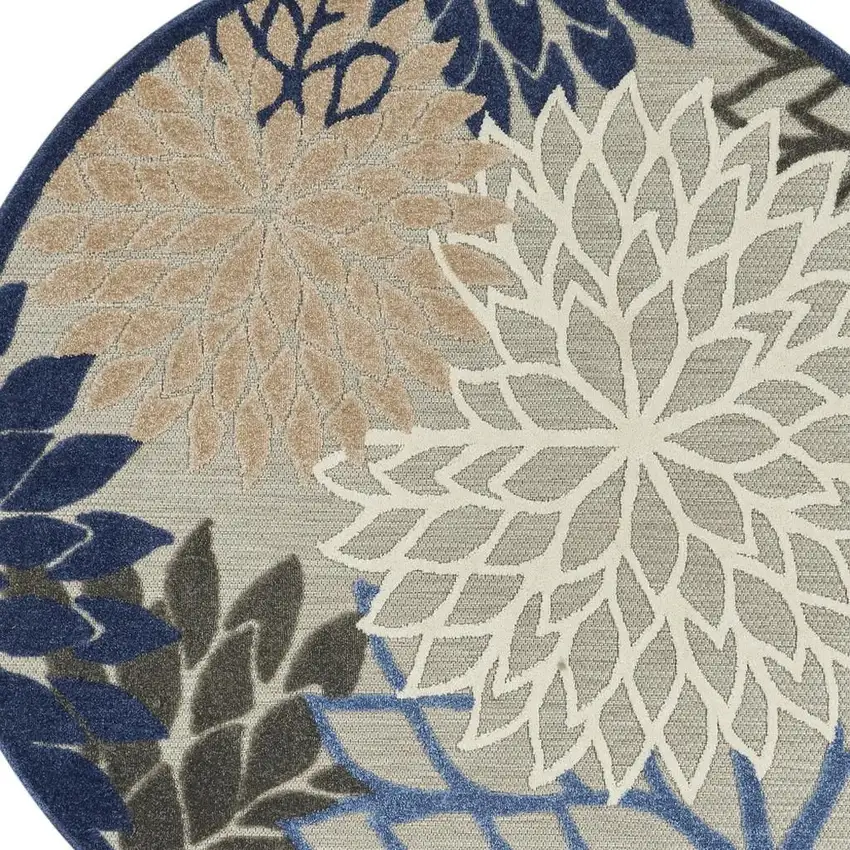 4' Blue And Gray Round Indoor Outdoor Area Rug Photo 3