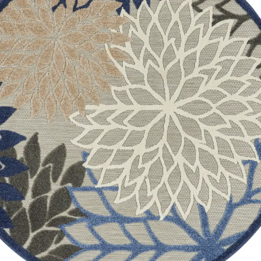 4' Blue And Gray Round Indoor Outdoor Area Rug Photo 8