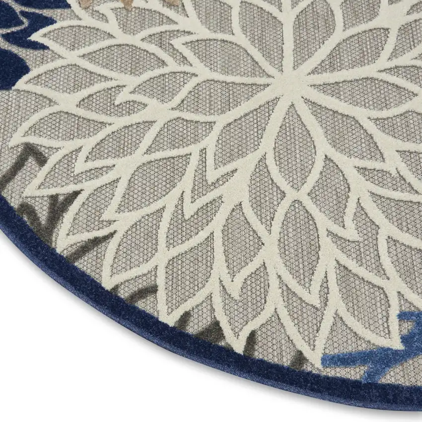 Blue And Gray Round Floral Indoor Outdoor Area Rug Photo 4