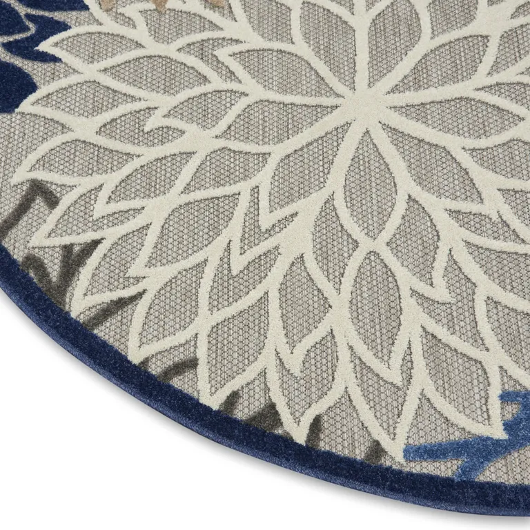 Round Blue Large Floral Indoor Outdoor Area Rug Photo 5