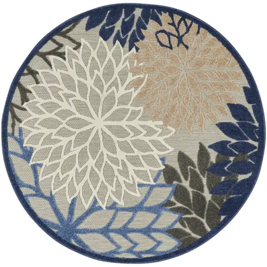 5' Blue And Gray Round Indoor Outdoor Area Rug Photo 4