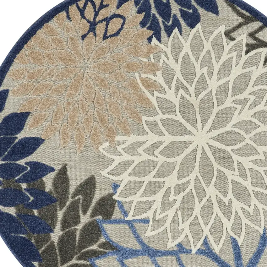 5' Blue And Gray Round Indoor Outdoor Area Rug Photo 8