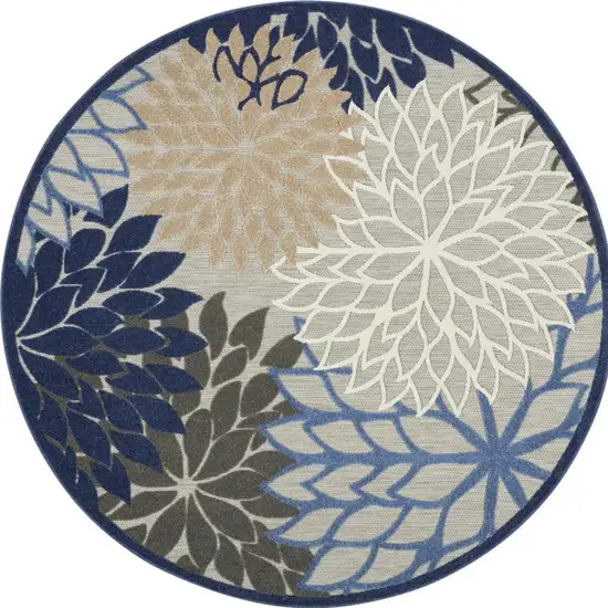 8' Blue And Gray Round Indoor Outdoor Area Rug Photo 4