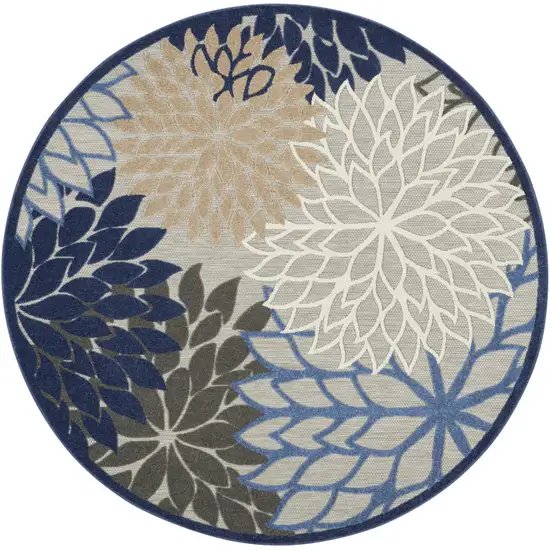 8' Blue And Gray Round Indoor Outdoor Area Rug Photo 1