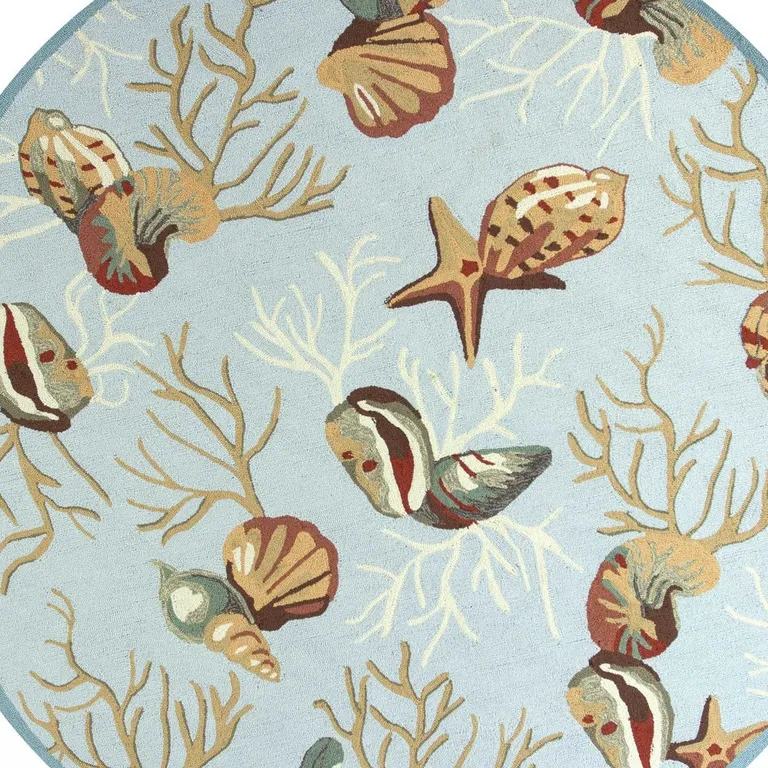 Round Blue Shells and Corals Indoor Area Rug Photo 3