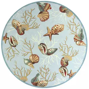 Photo of Round Blue Shells and Corals Indoor Area Rug