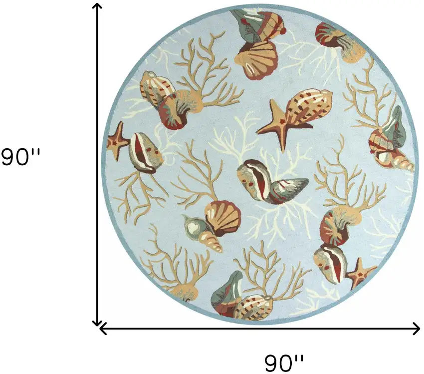 Round Blue Shells and Corals Indoor Area Rug Photo 6
