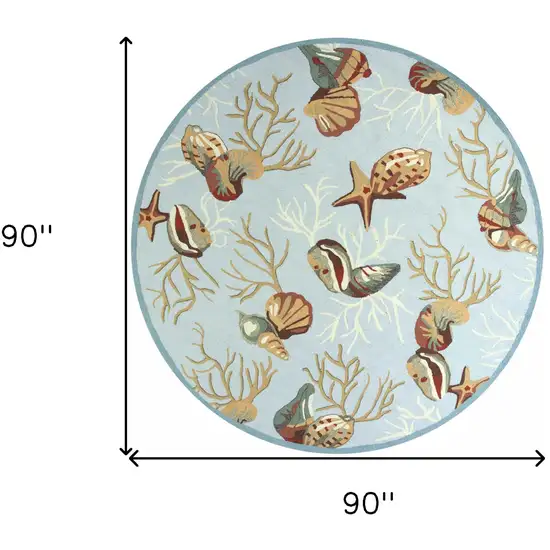 Round Blue Shells and Corals Indoor Area Rug Photo 6