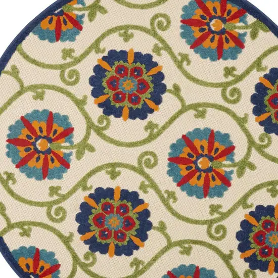 4' Ivory And Blue Round Indoor Outdoor Area Rug Photo 4