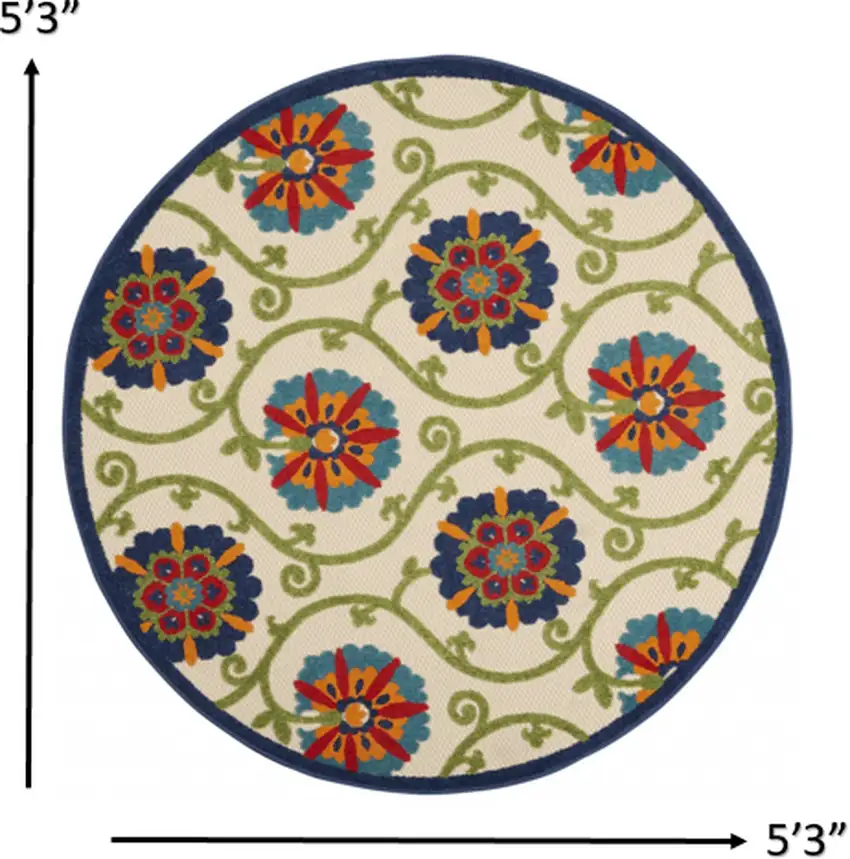 Round Blue Vines Indoor Outdoor Area Rug Photo 4