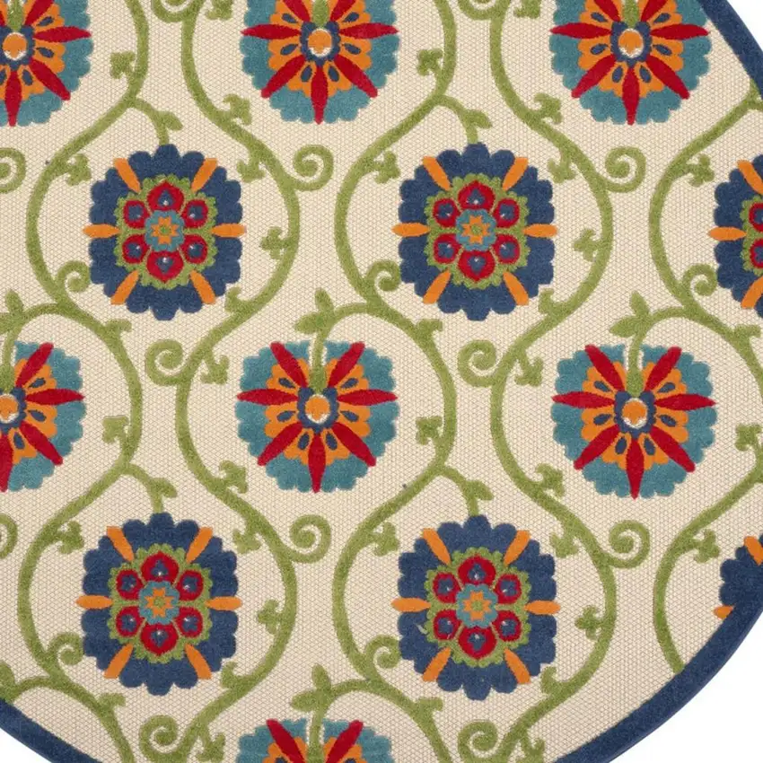 8' Ivory And Blue Round Indoor Outdoor Area Rug Photo 4