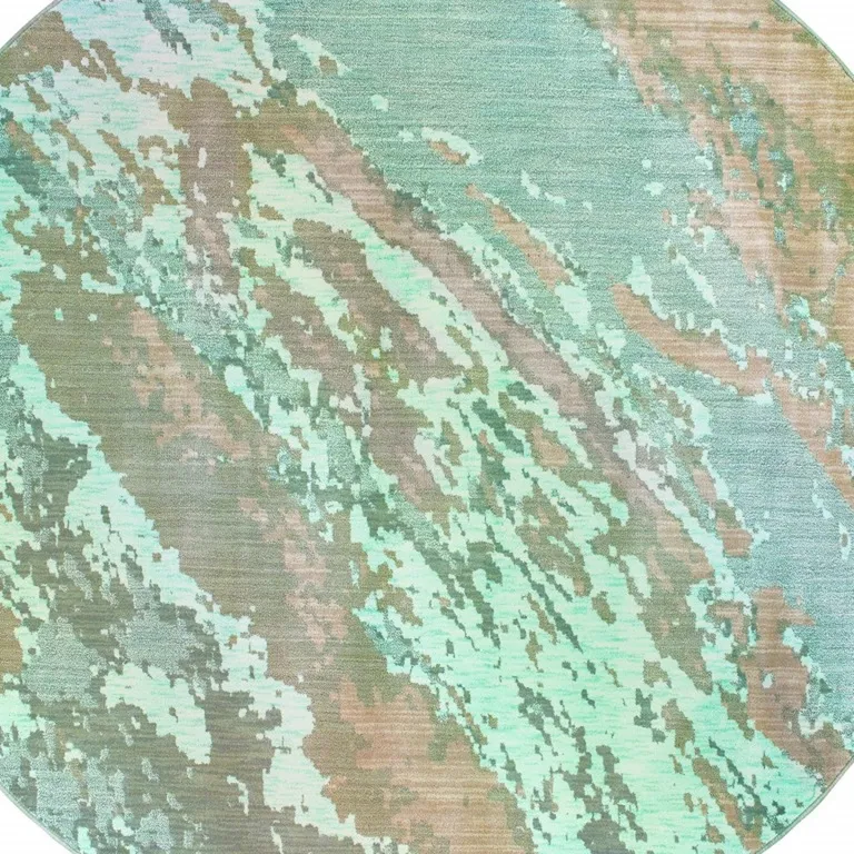 Round Blue and Gray Abstract Impasto Area Rug Photo 3