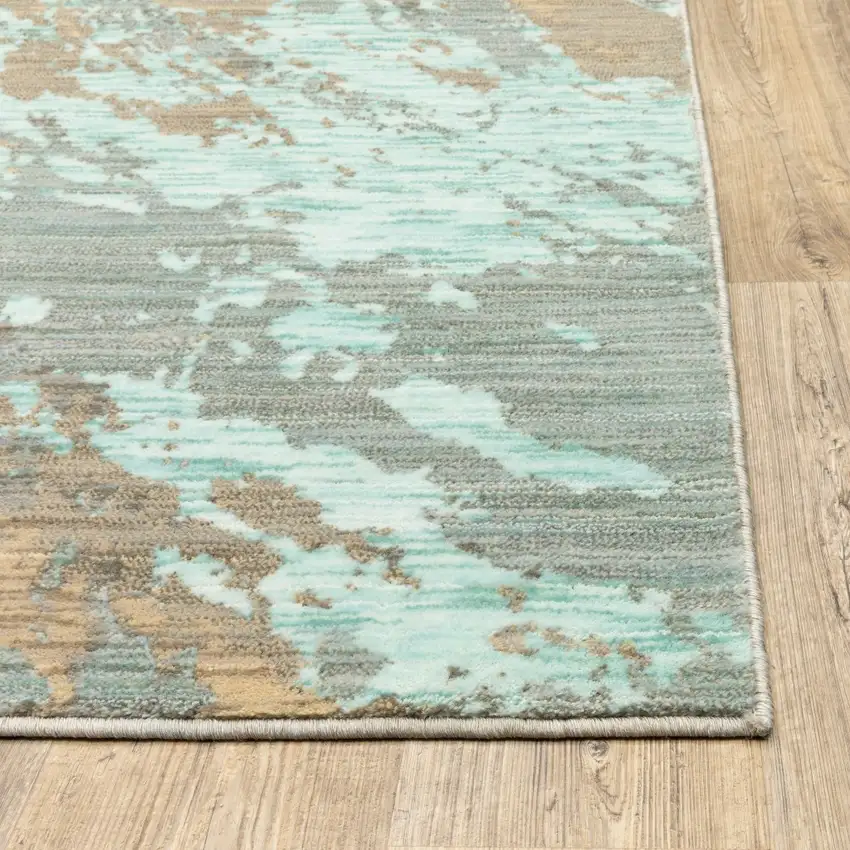 Round Blue and Gray Abstract Impasto Area Rug Photo 2