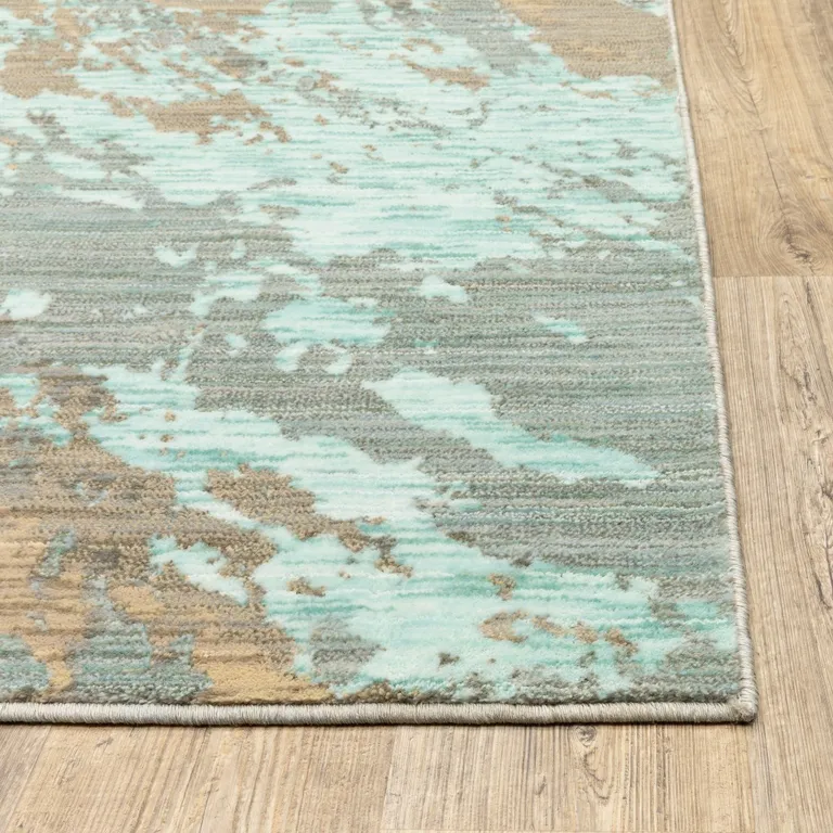 Round Blue and Gray Abstract Impasto Area Rug Photo 2