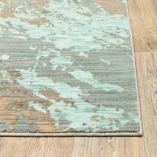 Round Blue and Gray Abstract Impasto Area Rug Photo 2