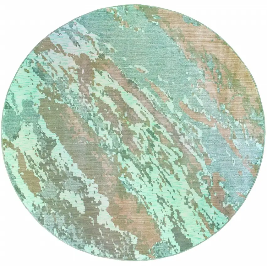 Round Blue and Gray Abstract Impasto Area Rug Photo 1