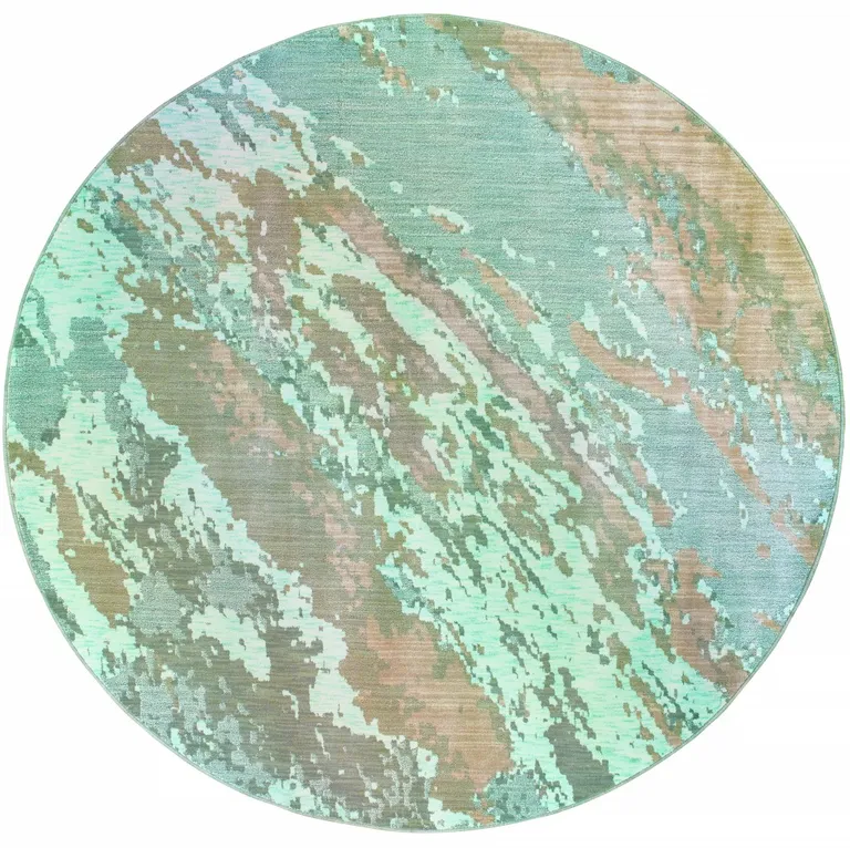 Round Blue and Gray Abstract Impasto Area Rug Photo 1