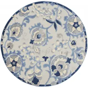 Photo of Round Blue and Gray Indoor Outdoor Area Rug