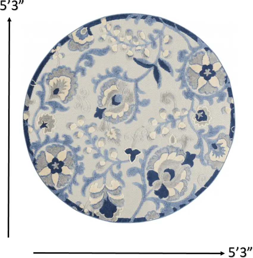 Round Blue and Gray Indoor Outdoor Area Rug Photo 7