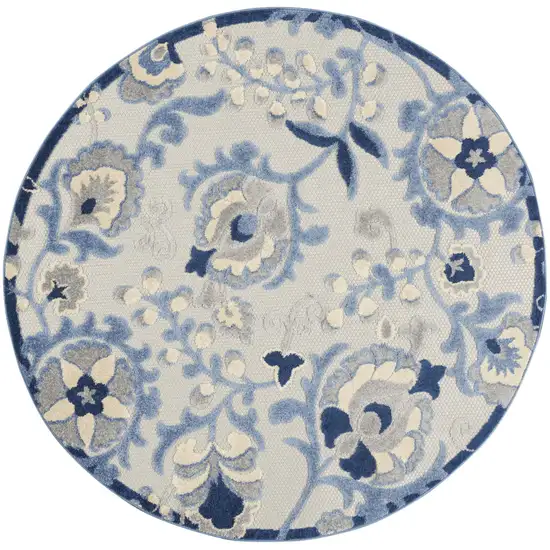 Blue And Gray Round Floral Indoor Outdoor Area Rug Photo 2