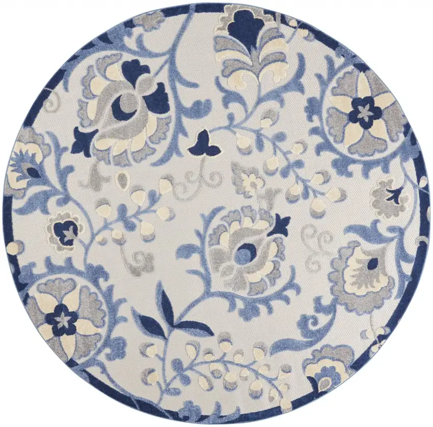 Round Blue and Gray Indoor Outdoor Area Rug Photo 1