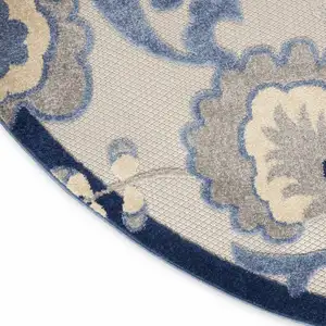 Photo of Round Blue and Gray Indoor Outdoor Area Rug