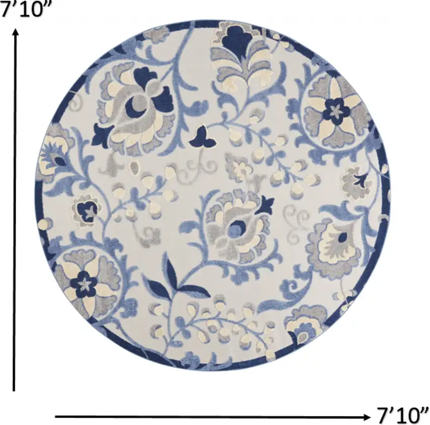 Round Blue and Gray Indoor Outdoor Area Rug Photo 7