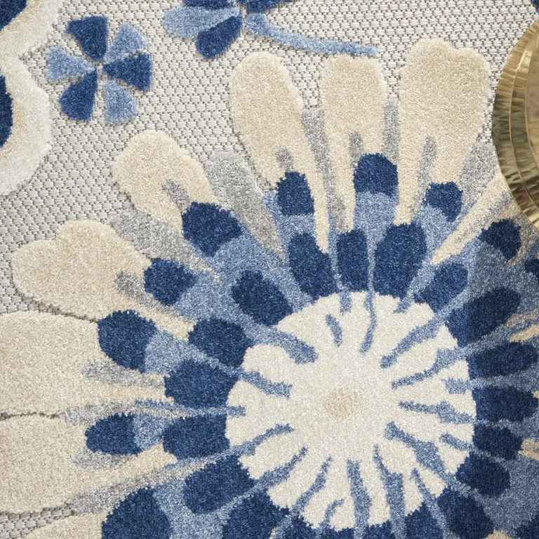 Round Blue and Gray Indoor Outdoor Area Rug Photo 5