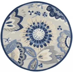 Photo of Round Blue and Gray Indoor Outdoor Area Rug