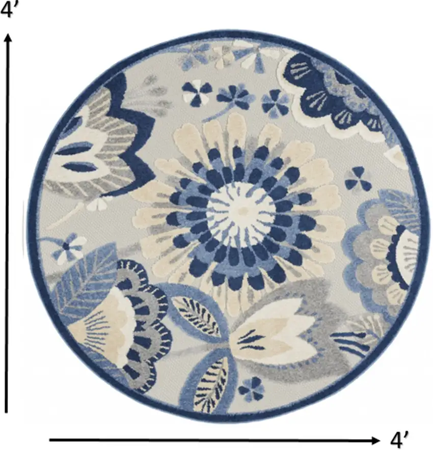 Round Blue and Gray Indoor Outdoor Area Rug Photo 6