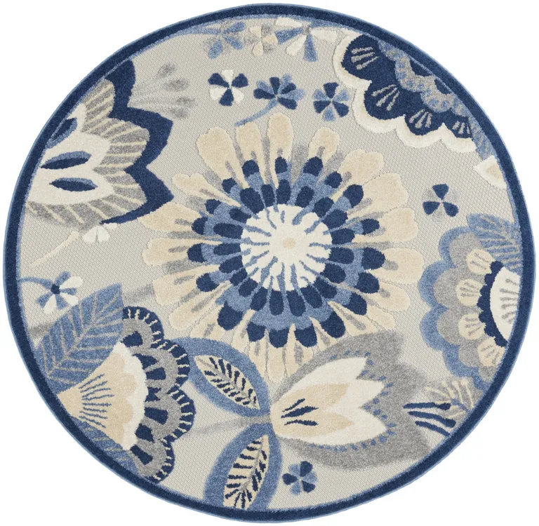 Round Blue and Gray Indoor Outdoor Area Rug Photo 4