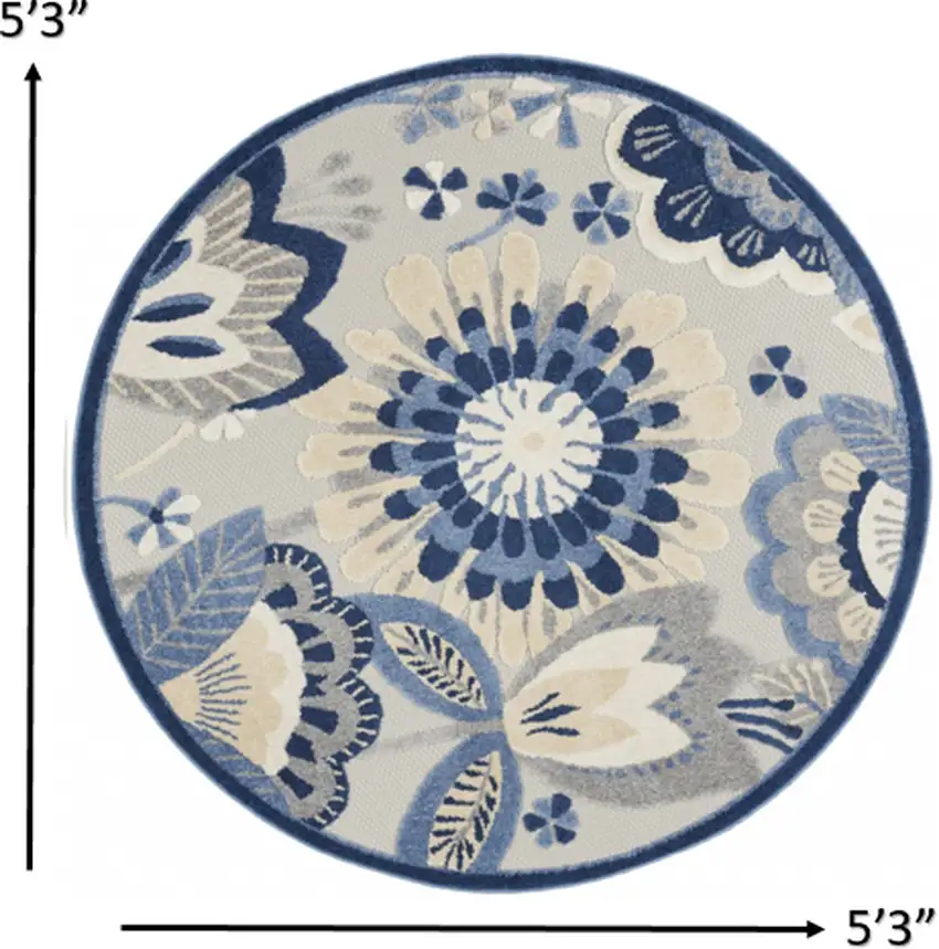 Round Blue and Gray Indoor Outdoor Area Rug Photo 6