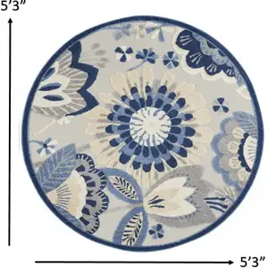Photo of Round Blue and Gray Indoor Outdoor Area Rug