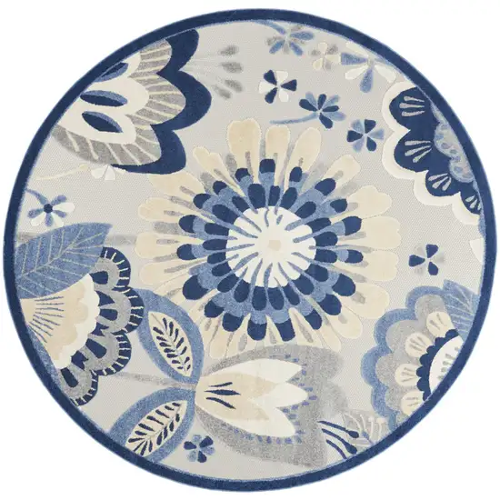 8' Blue And Gray Round Indoor Outdoor Area Rug Photo 3