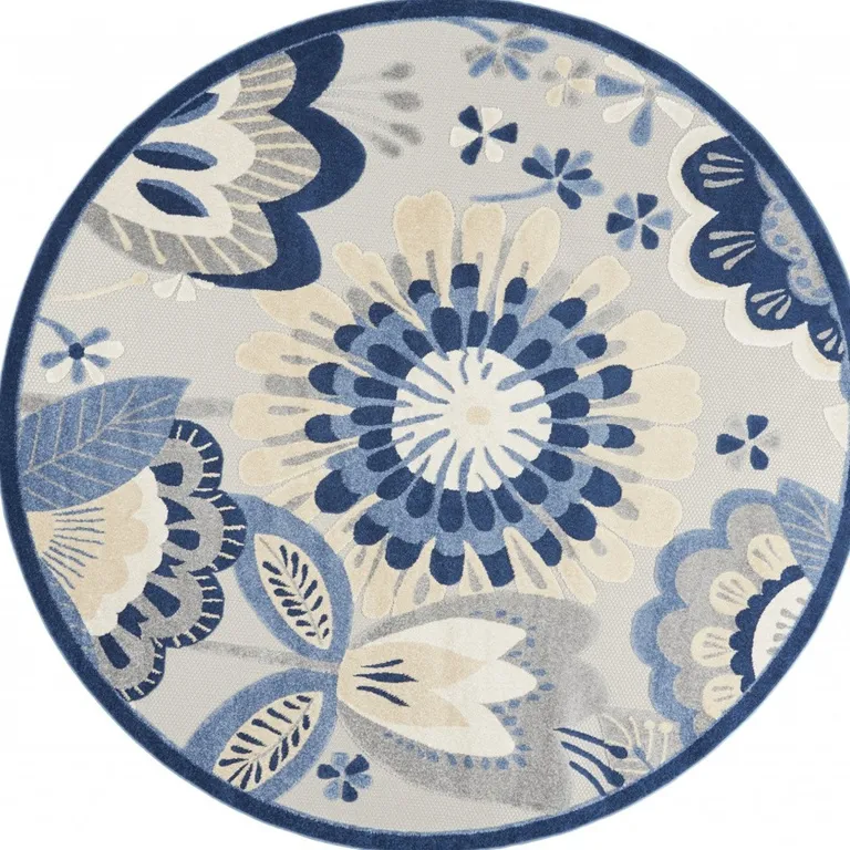 Round Blue and Gray Indoor Outdoor Area Rug Photo 1