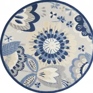 Photo of Round Blue and Gray Indoor Outdoor Area Rug