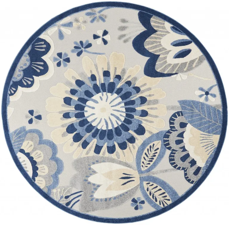 Round Blue and Gray Indoor Outdoor Area Rug Photo 2
