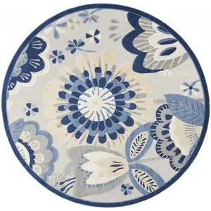 Photo of Round Blue and Gray Indoor Outdoor Area Rug