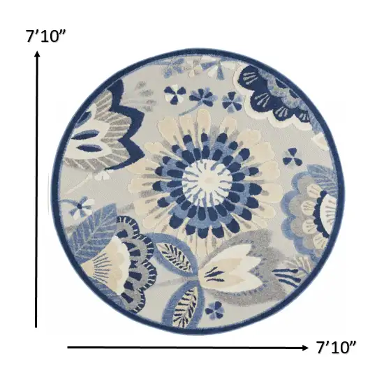 Blue And Gray Round Floral Indoor Outdoor Area Rug Photo 3