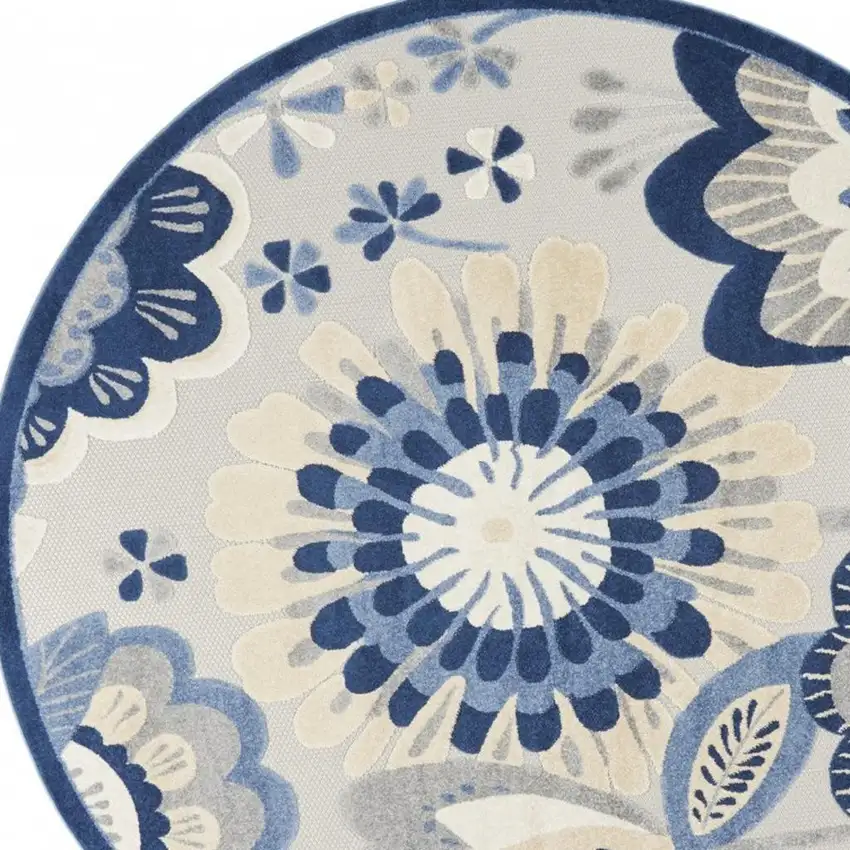 8' Blue And Gray Round Indoor Outdoor Area Rug Photo 4