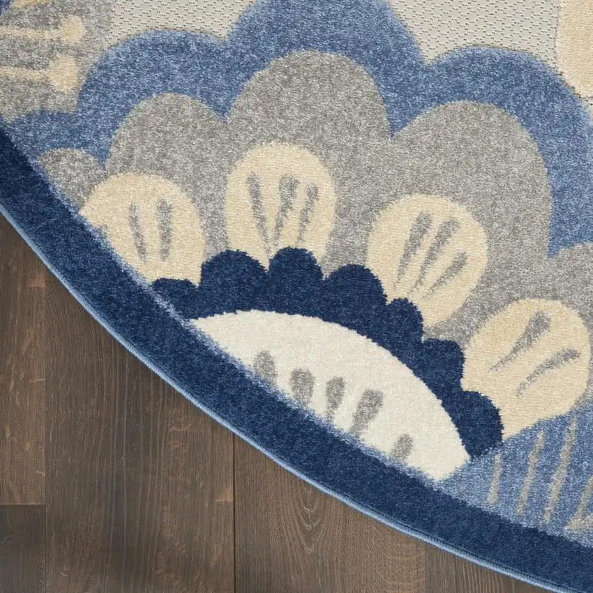 8' Blue And Gray Round Indoor Outdoor Area Rug Photo 9