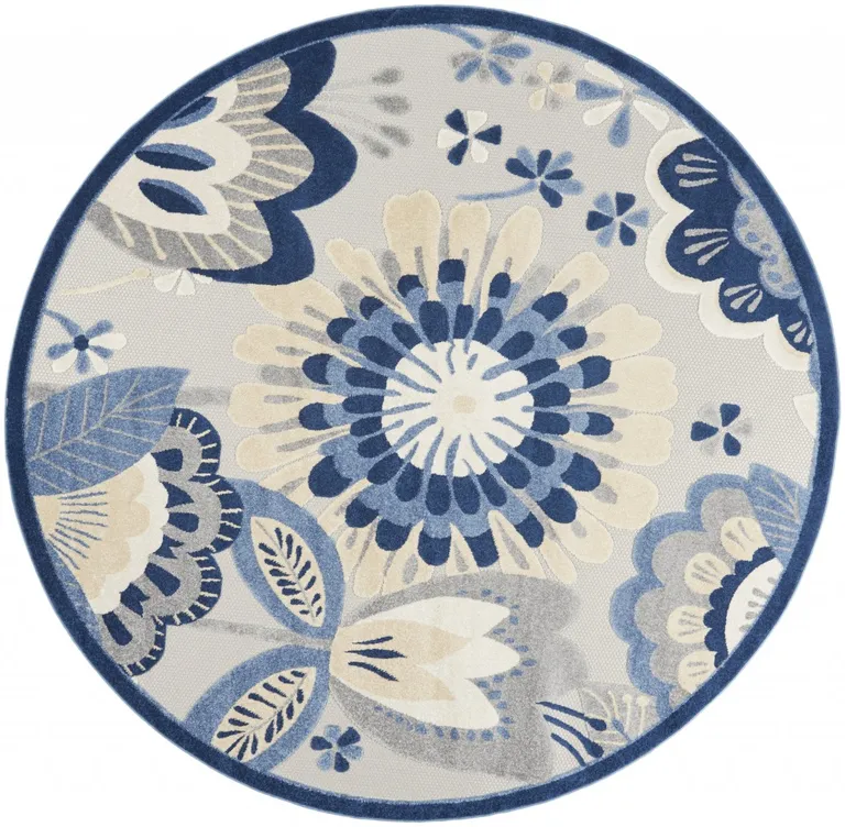 Round Blue and Gray Indoor Outdoor Area Rug Photo 3