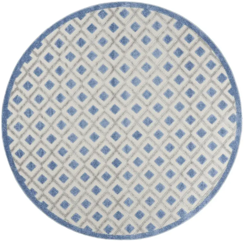 Round Blue and Gray Indoor Outdoor Area Rug Photo 1