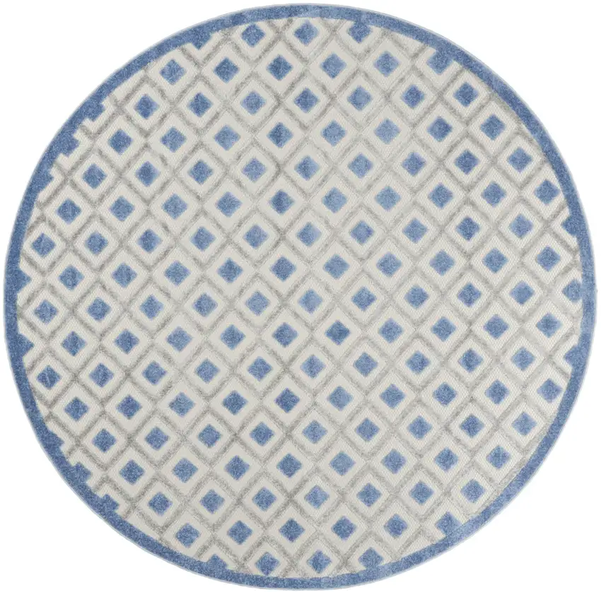 8' Blue And Gray Round Indoor Outdoor Area Rug Photo 3
