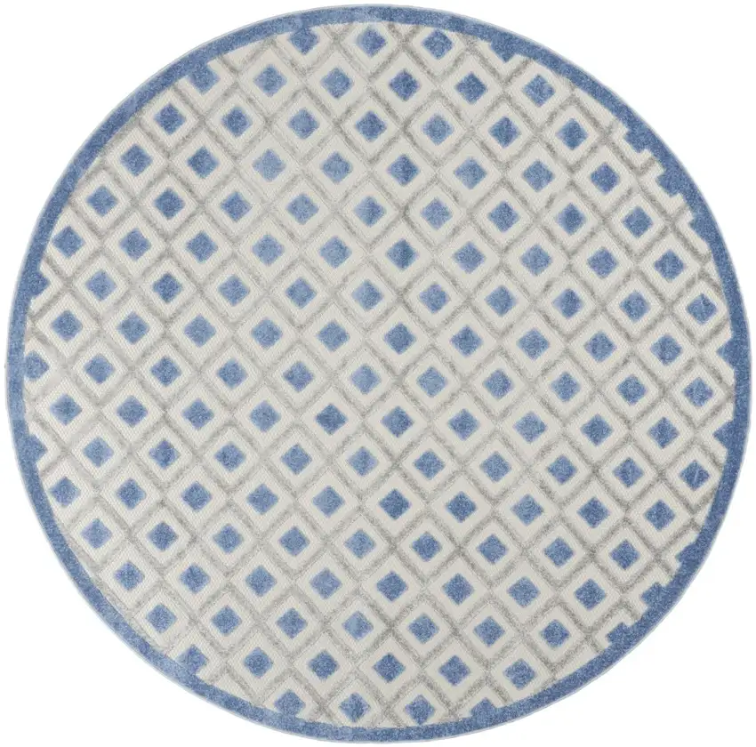 Round Blue and Gray Indoor Outdoor Area Rug Photo 12