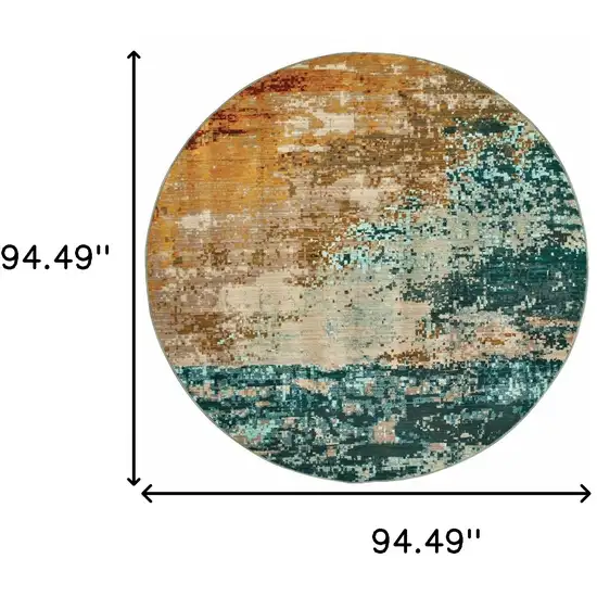 Round Blue and Red Distressed Area Rug Photo 5