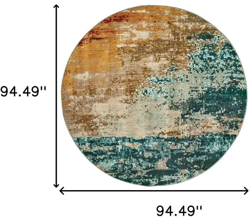Round Blue and Red Distressed Area Rug Photo 5
