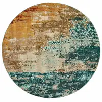 Photo of Round Blue and Red Distressed Area Rug